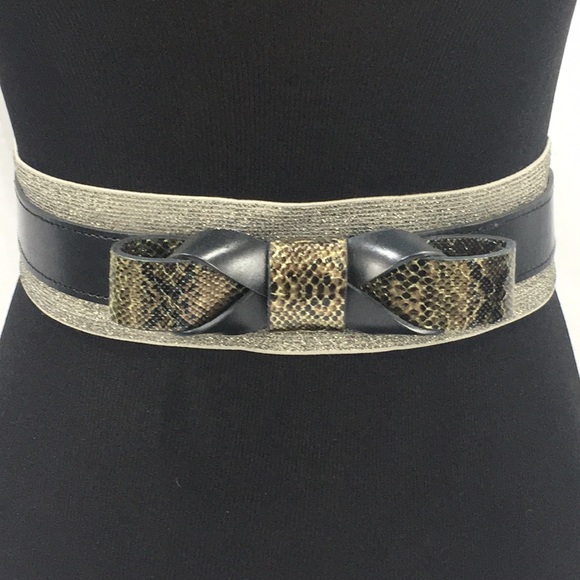 Loft Faux Snake Skin Stretch Belt Silver, Black - Picture 1 of 7